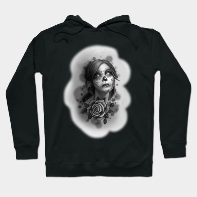 Day of the Dead Girl Black and White Pencil Sketch Hoodie by ckandrus